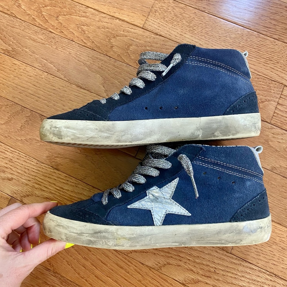 Golden Goose Mid Star Sneakers (Navy & Silver)